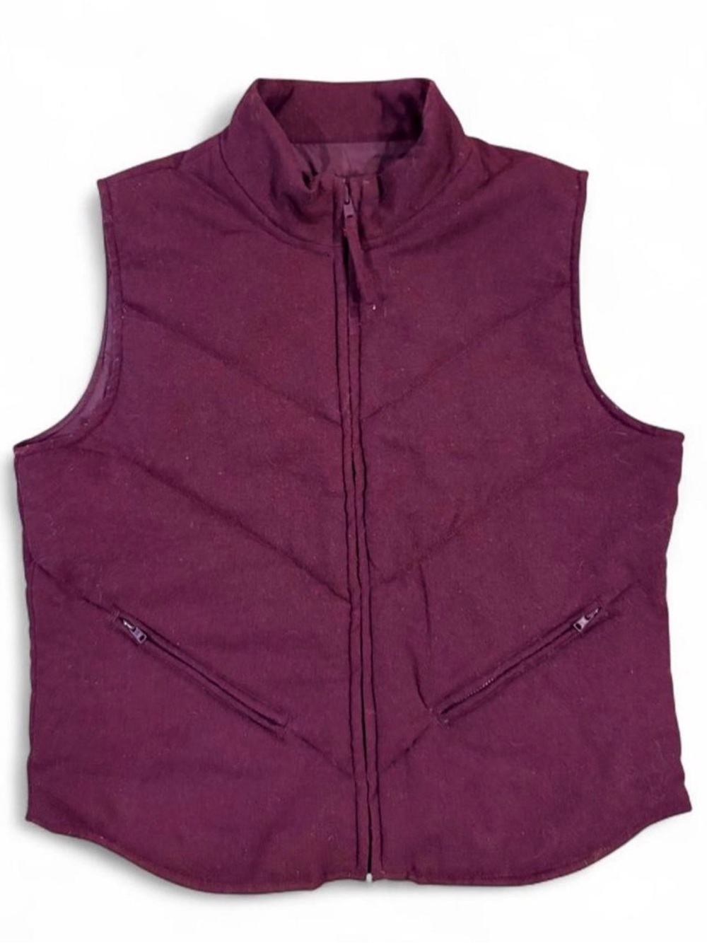 Vintage GAP Wool Blend Women’s M Quilted Puffer Vest Burgundy Zip Mock Neck